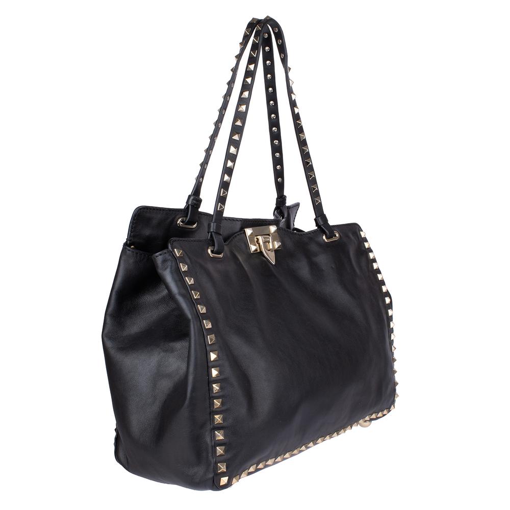 Valentino Black Leather Rockstud Tote