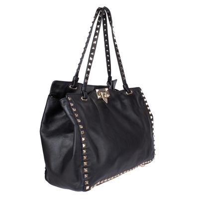Valentino Black Leather Rockstud Tote