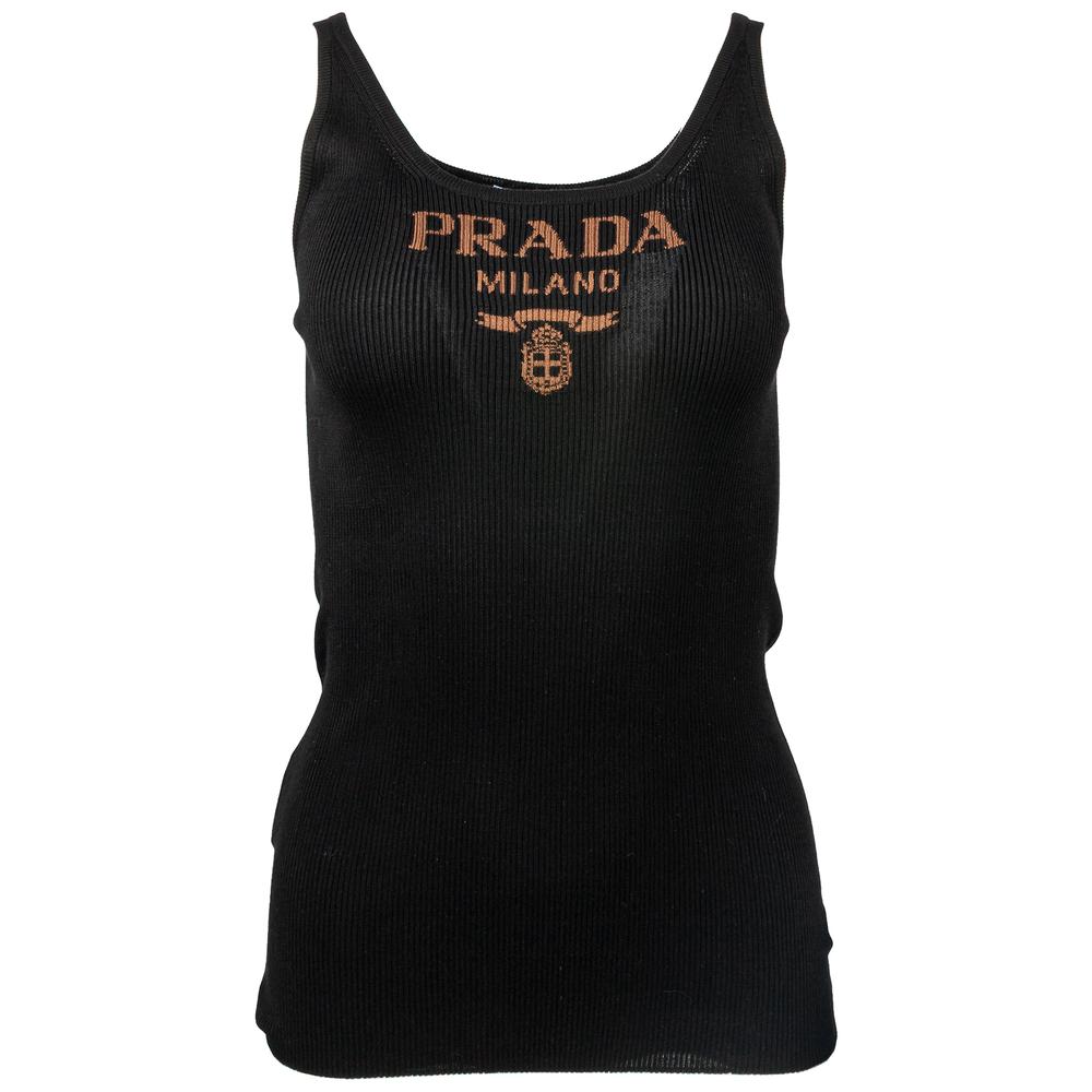 Prada Size 40 Black Silk Logo Top