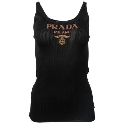 Prada Size 40 Black Silk Logo Top