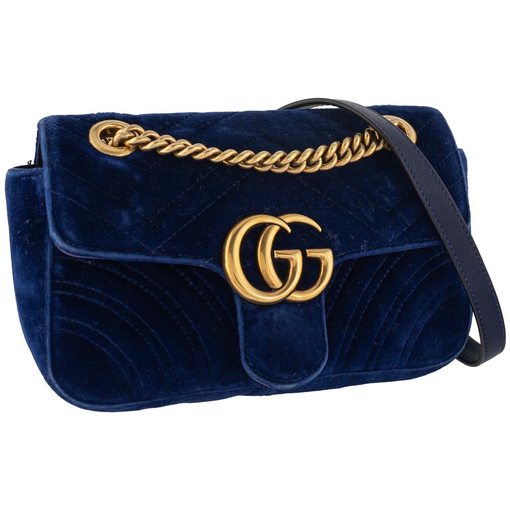 Gucci Navy Marmont Velvet Handbag