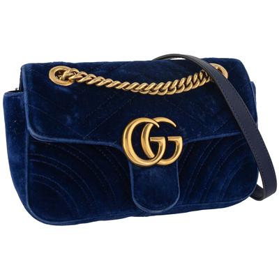 Gucci Navy Marmont Velvet Handbag