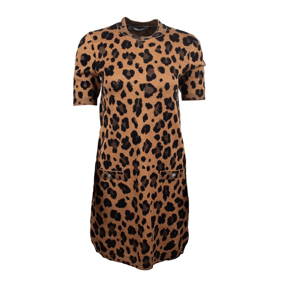 Versace Leopard Jacquard Size 38 Sweater Dress