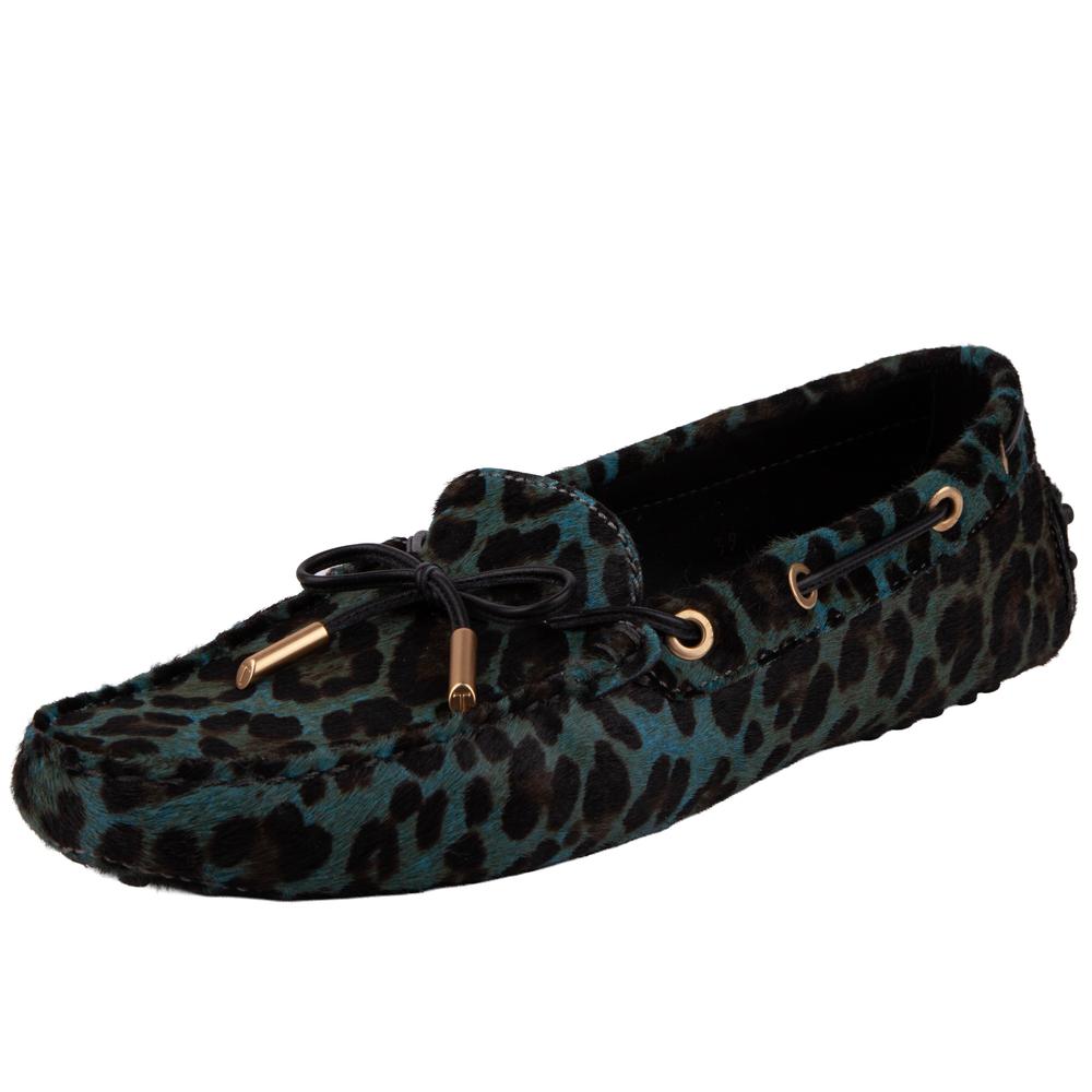 Tods Size 39 Blue Leopard Print Loafers