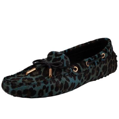 Tods Size 39 Blue Leopard Print Loafers