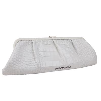 Balenciaga White Crododile Embossed Leather Clutch