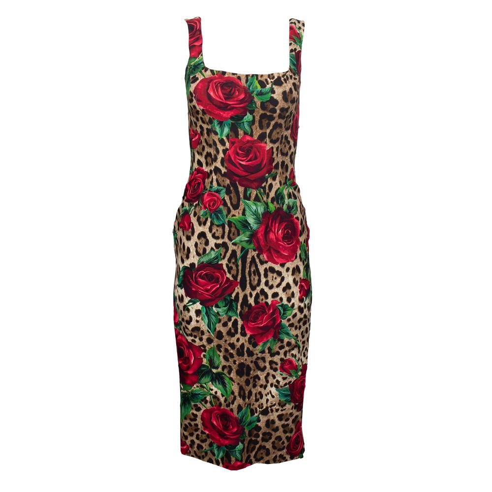 Dolce & Gabbana Leopard & Rose Size 40 Sleeveless Dress