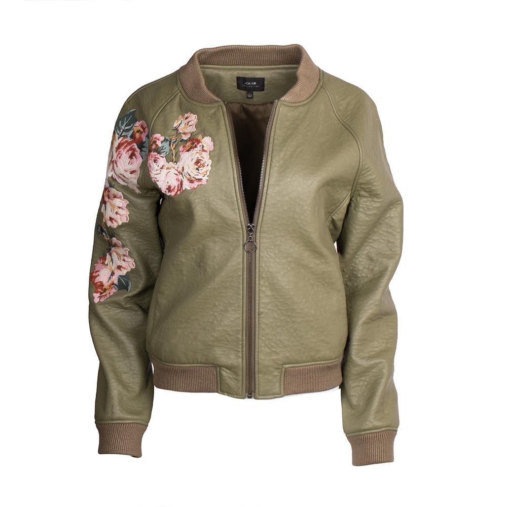 Joe's Size Small Green Embroidered Leather Jacket