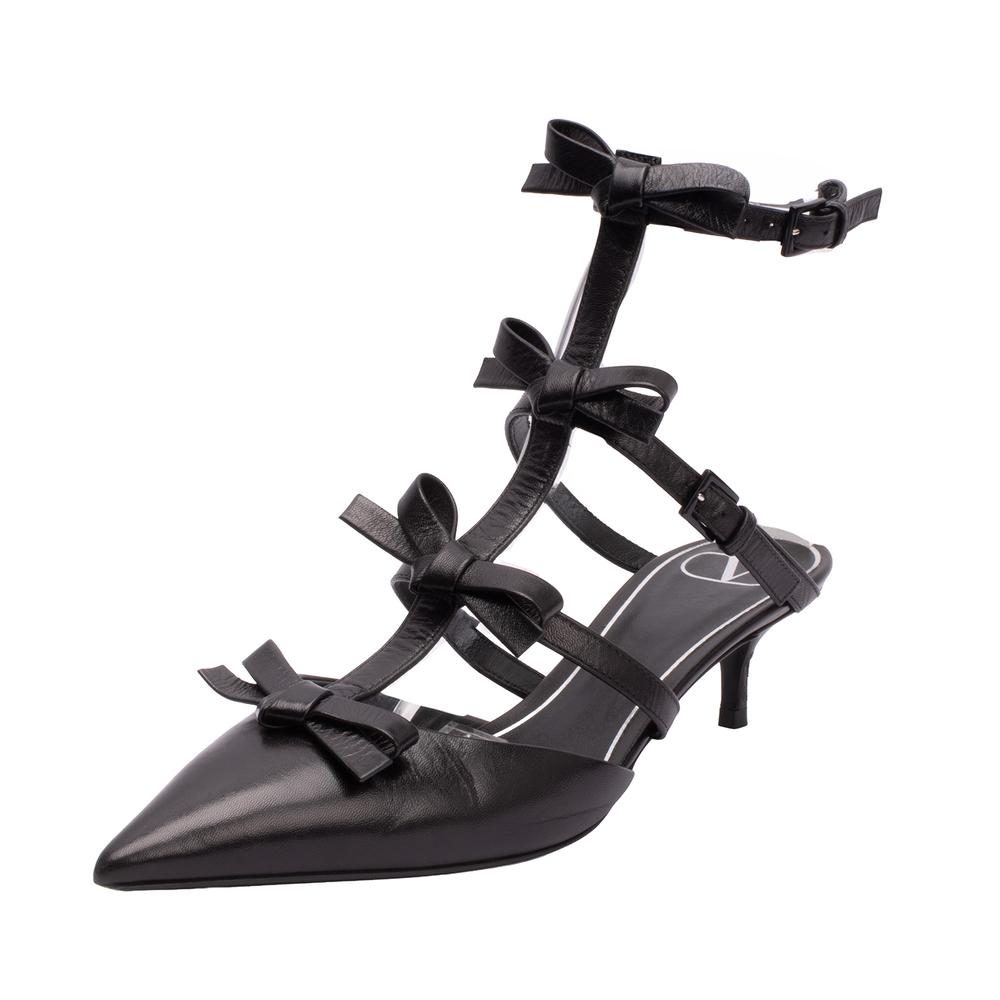 Valentino Size 37.5 Multi Bow Black Heels