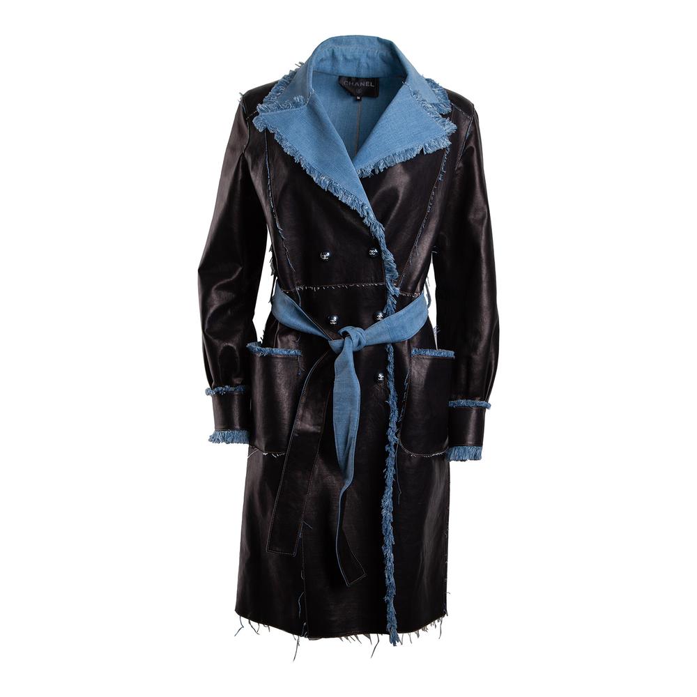 Chanel Size 36 Black Leather Denim Coat