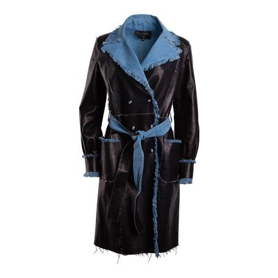 Chanel Size 36 Black Leather Denim Coat 