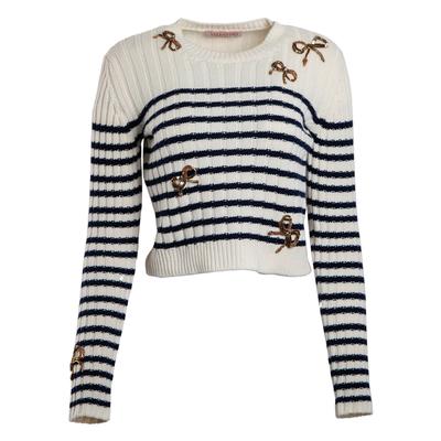 Valentino Off White Large Bow Striped Sweater 