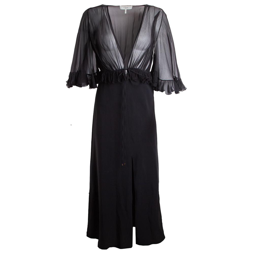 Chloé Size 36 Black Ruffled Silk- Chiffon And Crepe Maxi Dress