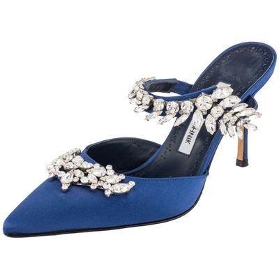 Manolo Blahnik Size 37 Blue Satin Heels