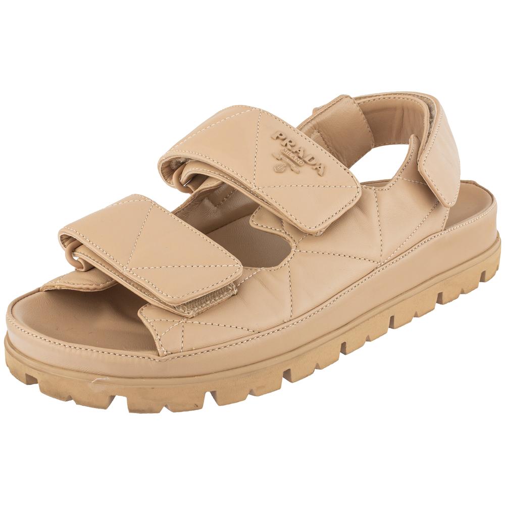 Prada Size 37.5 Beige Quilted Sandals