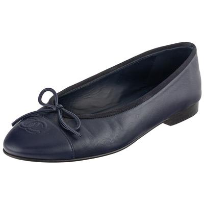 Chanel Size 37 Navy CC Ballet Shoes