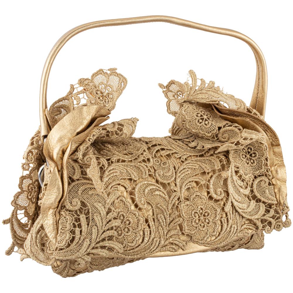 Prada Gold Lace Pizzo Bowler Handbag