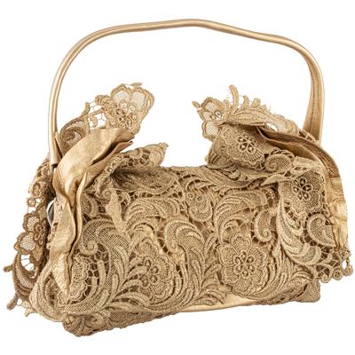 Prada Gold Lace Pizzo Bowler Handbag