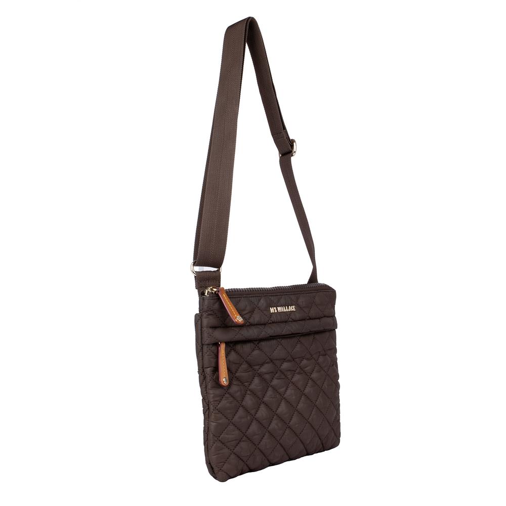 Mz Wallace Brown Quilted Nylon Crossbody Bag