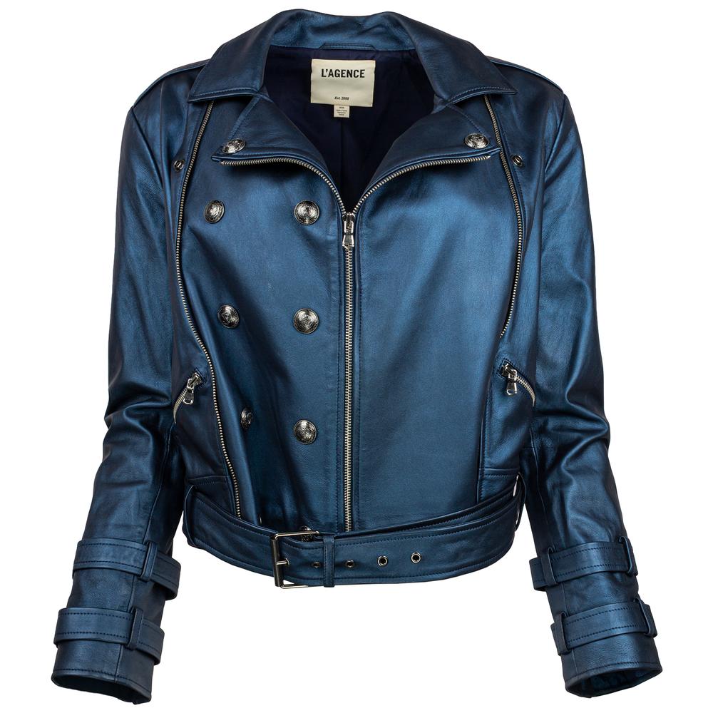 L ' Agence Size Med Blue Leather Jacket