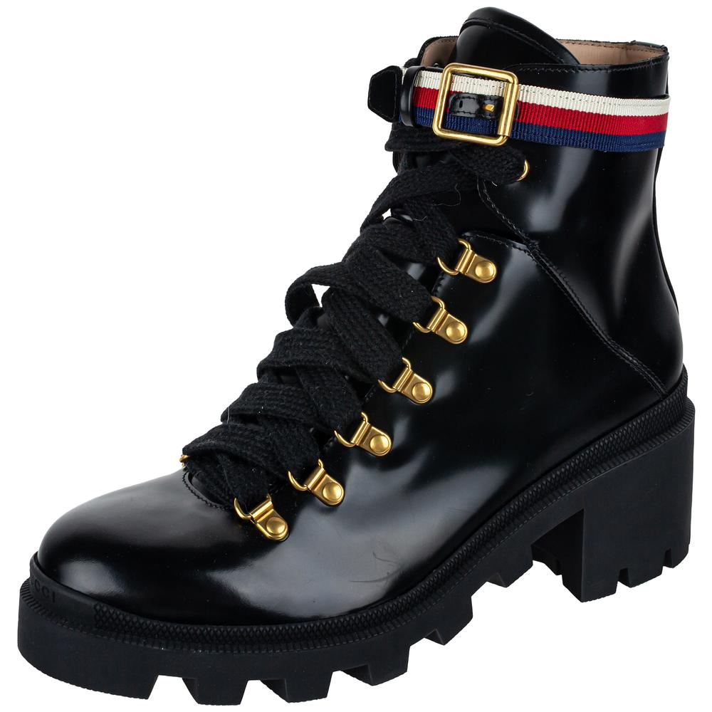 Gucci Size 42 Black Leather Combat Boots