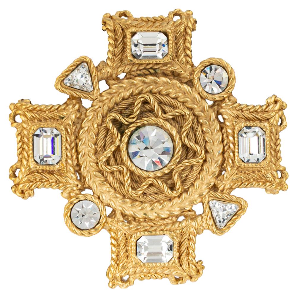 Balenciaga Vintage Gold Tone Crystal Brooch