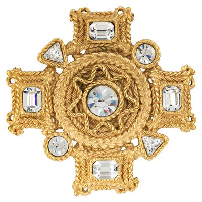 Balenciaga Vintage Gold Tone Crystal Brooch