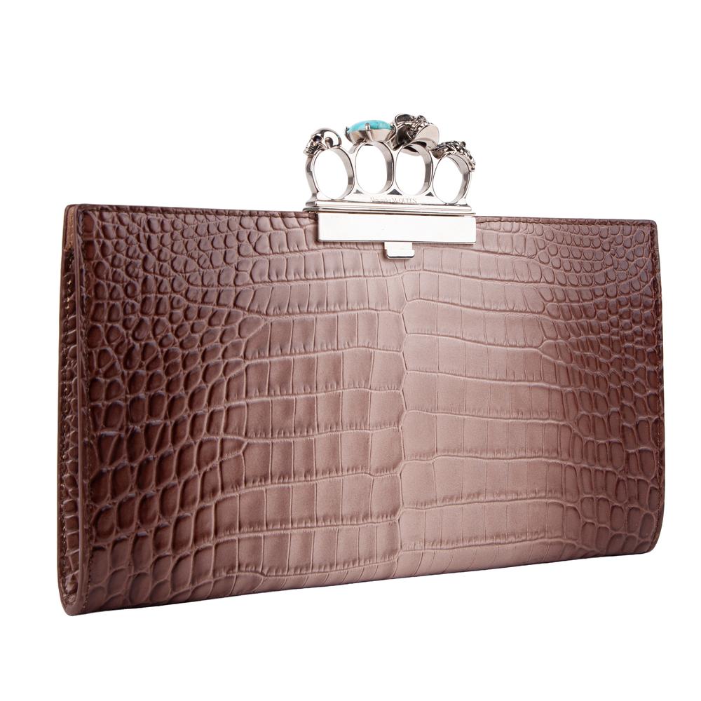 Alexander Mcqueen Brown Embossed Leather Clutch