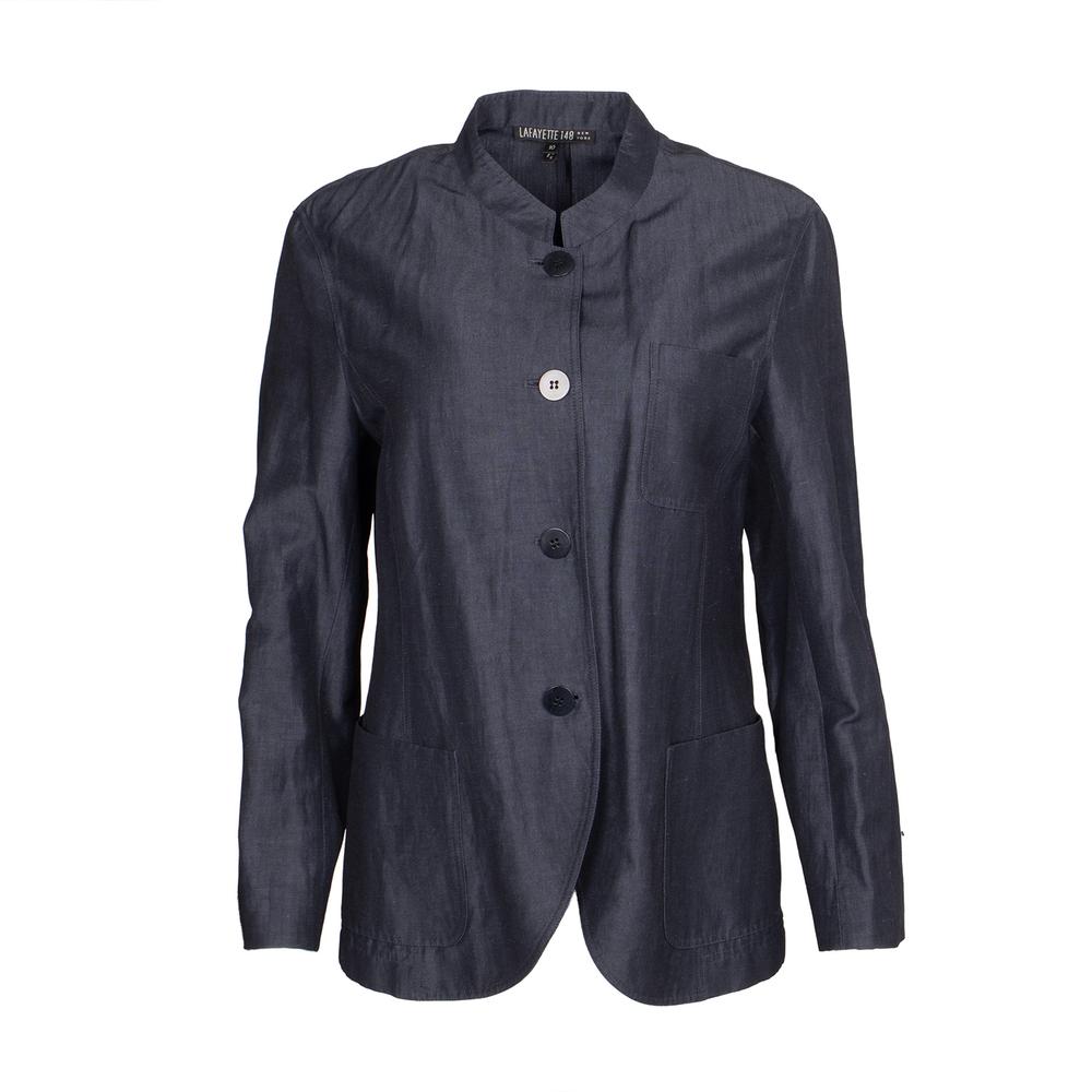 Lafayette 148 Size 10 Navy Linen Button Up Shirt