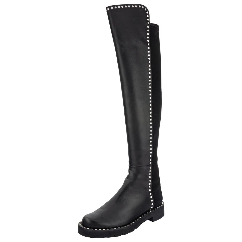 Stuart Weitzman Size 37.5 Black Studded Riding Boots