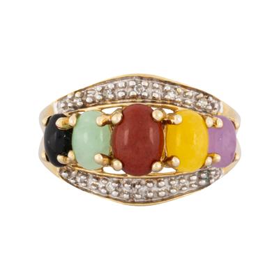 14K Gold Size 7 Multi-Jade Ring