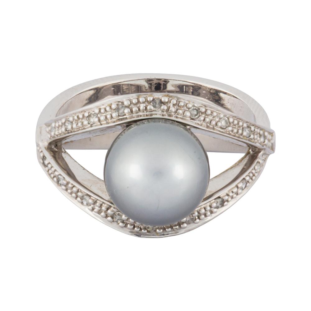 14k White Gold Size 10 Tahitian Pearl Ring