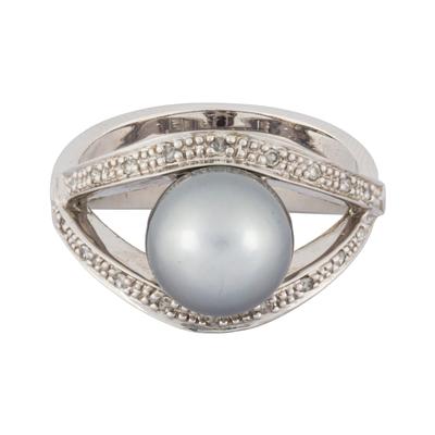 14K White Gold Size 10 Tahitian Pearl Ring