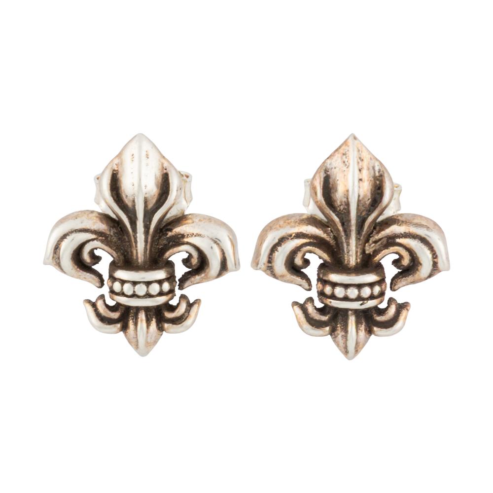 Night Rider Silver Fleur De Lis Earrings