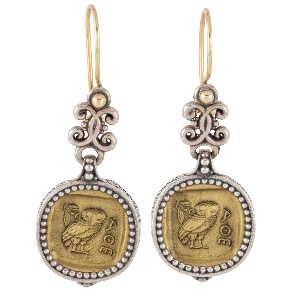 Konstantino Silver Two- Tone Athena Owl Earrings