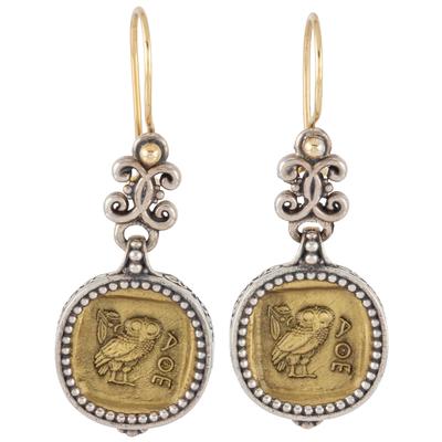 Konstantino Silver Two-Tone Athena Owl Earrings