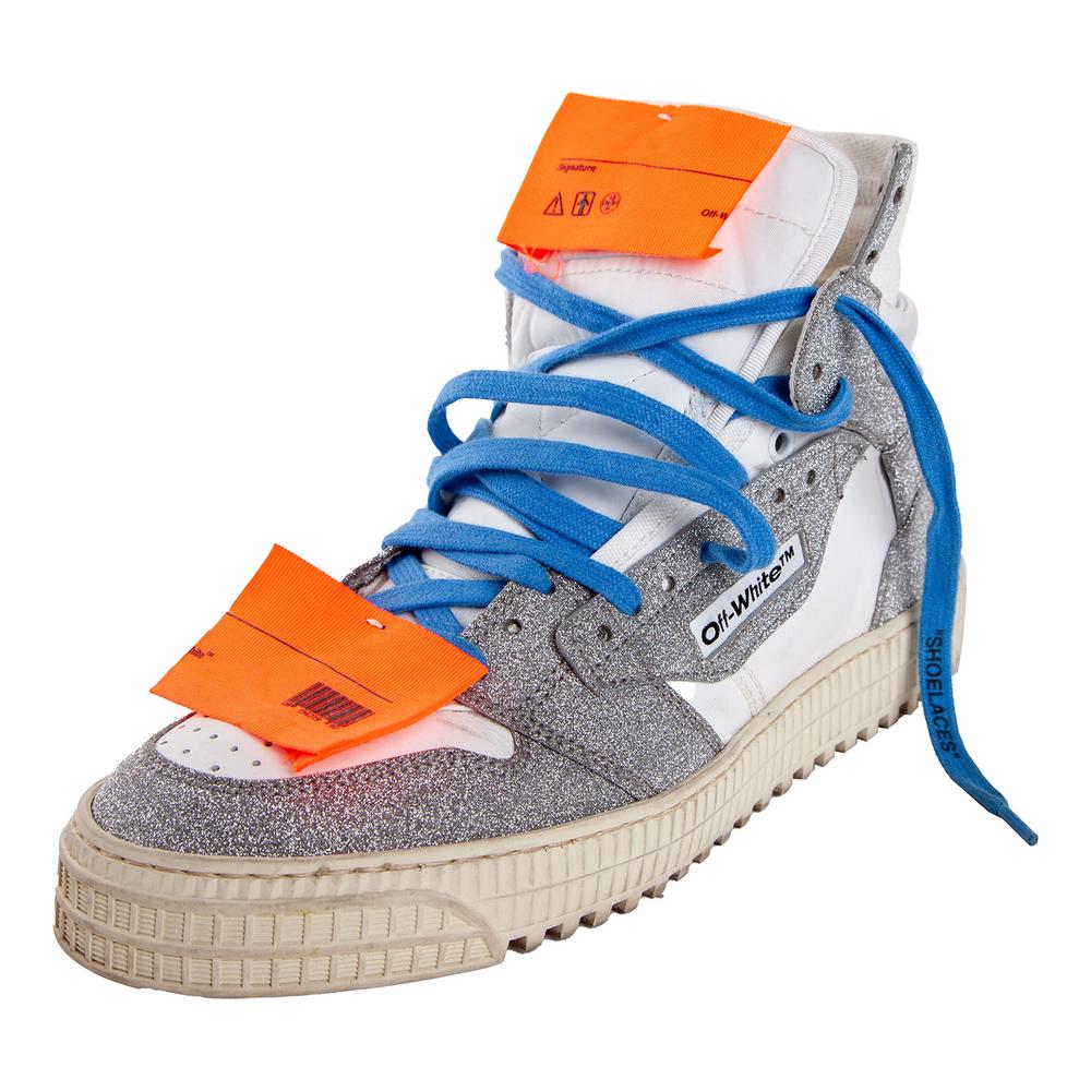 Off- White Off- Court 3.0 High White Silver Glitter Sneaker