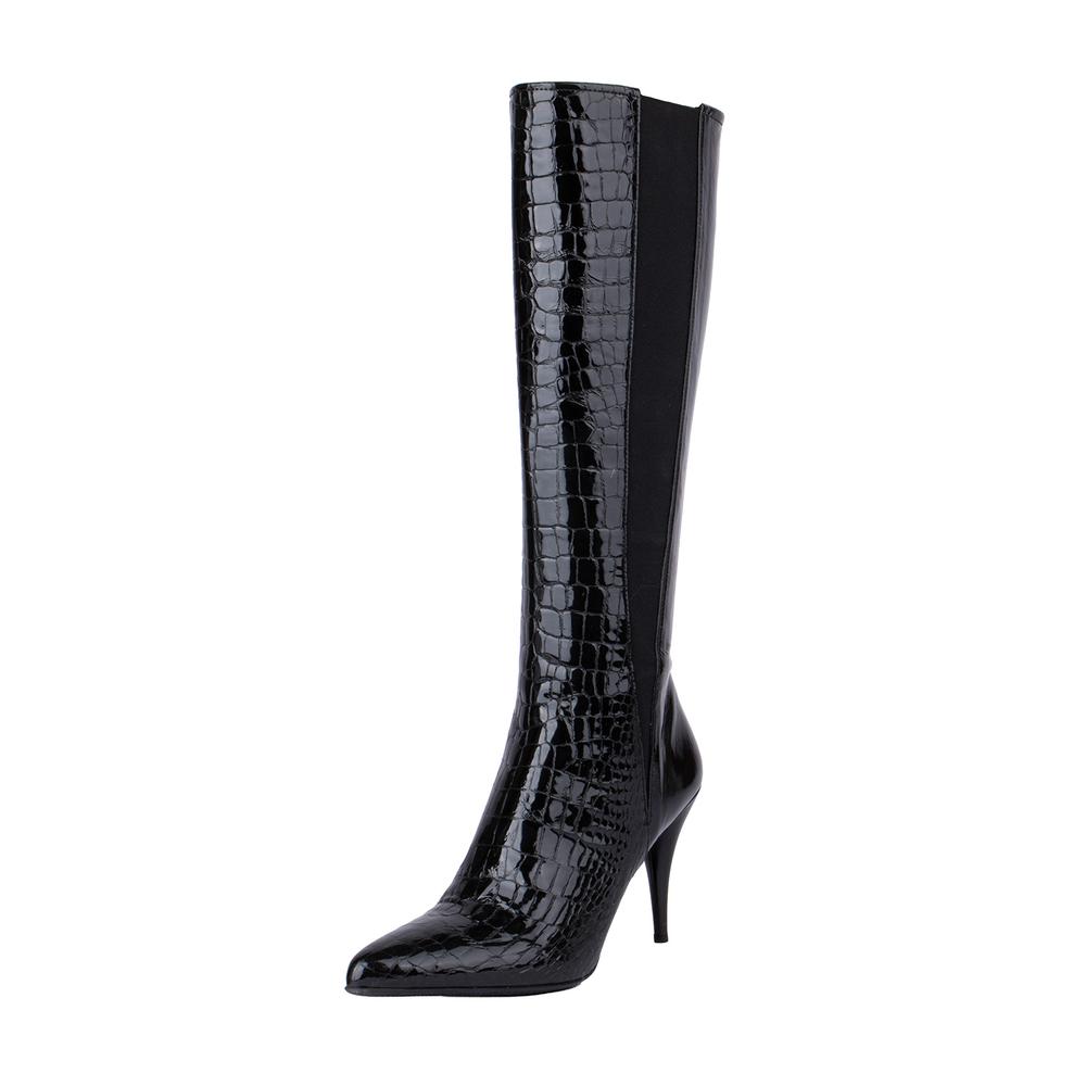 Prada Size 39 Black Patent Croc Boots