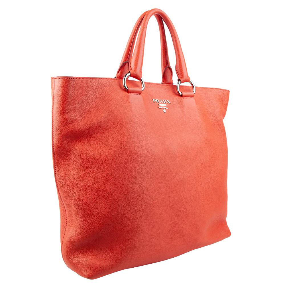 Prada Large Orange Leather Tote Bag