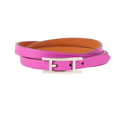 Hermes Pink Leather Wrap Bracelet