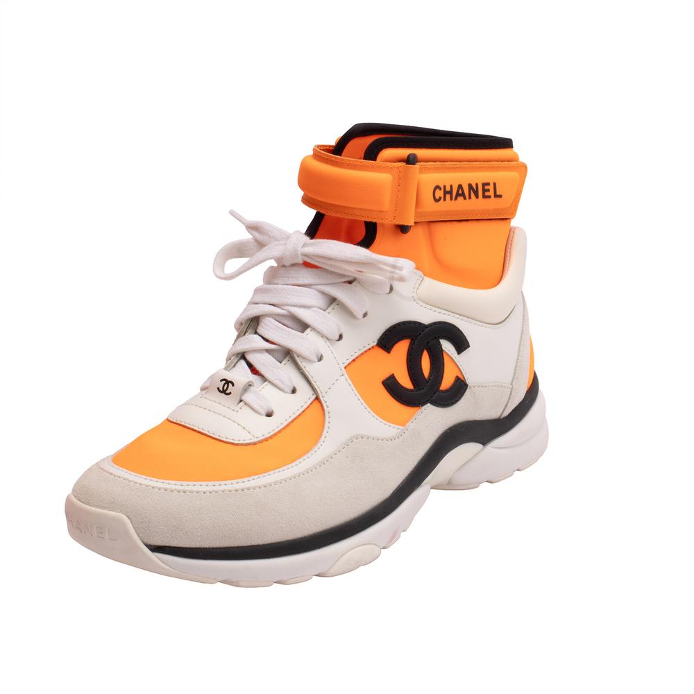 Chanel Size 37.5 Orange Hightop Sneakers