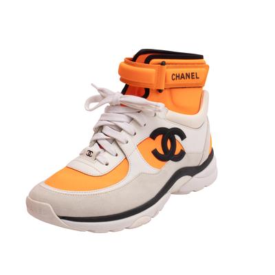 Chanel Size 37.5 Orange Hightop Sneakers