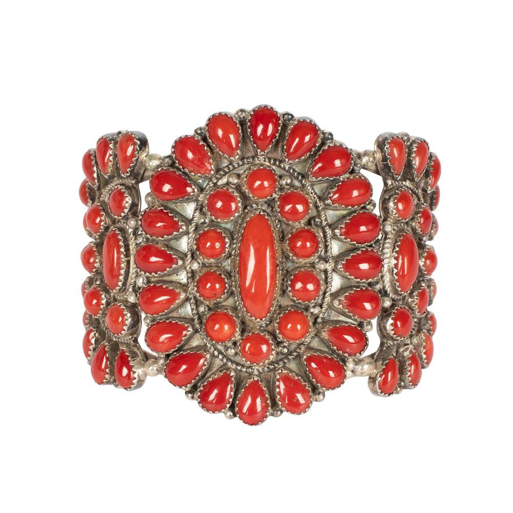 Thomas Yazzie Coral Cluster Cuff