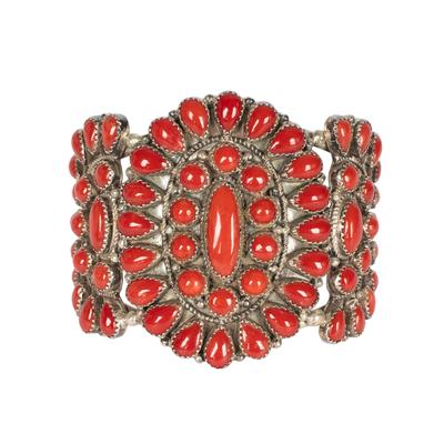 Thomas Yazzie Coral Cluster Cuff