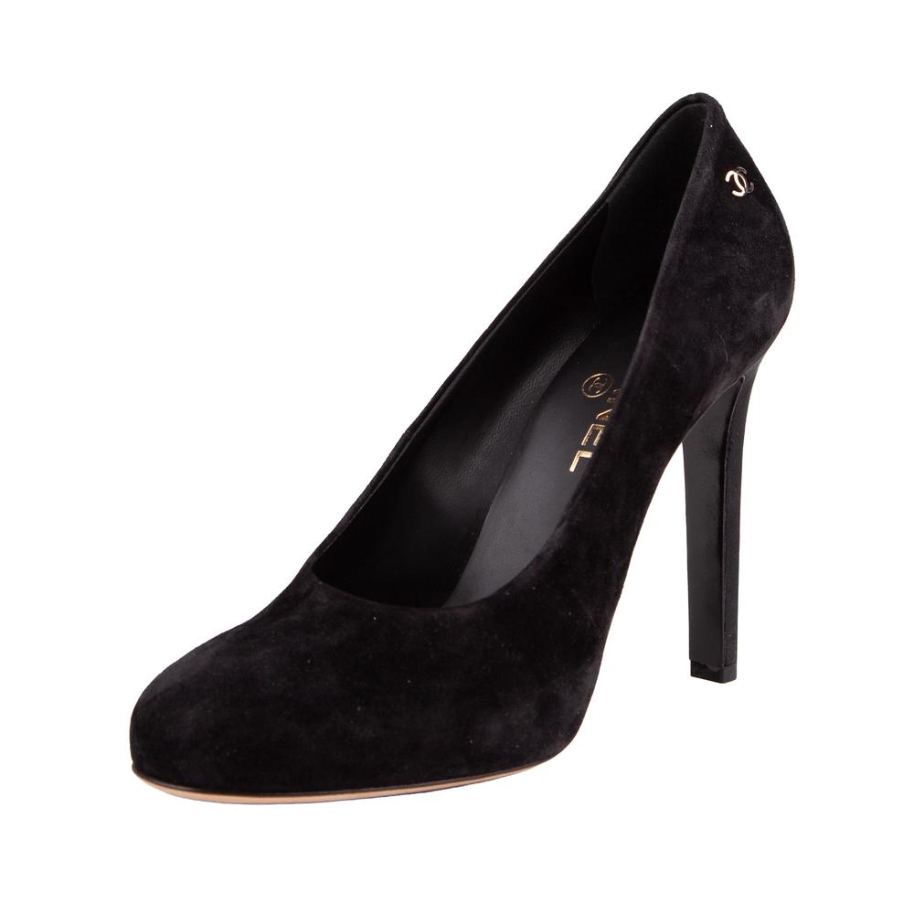 Chanel Size 39.5 Black Suede Heels