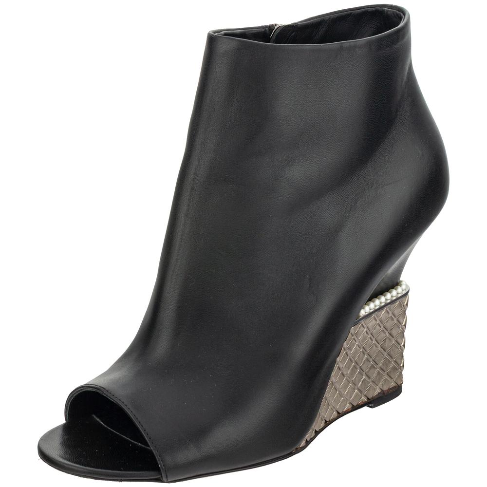 Chanel Size 37.5 Black Cc Faux Pearls Boots
