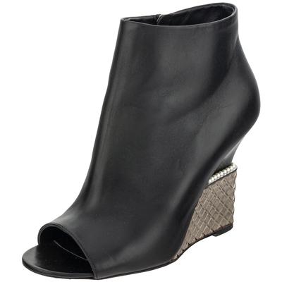 Chanel Size 37.5 Black CC Faux Pearls Boots