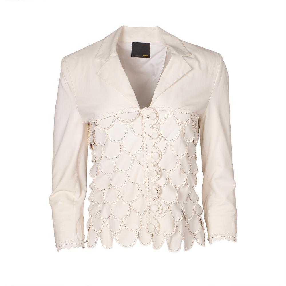 Fendi Cream Size 42 Scalloped Blazer