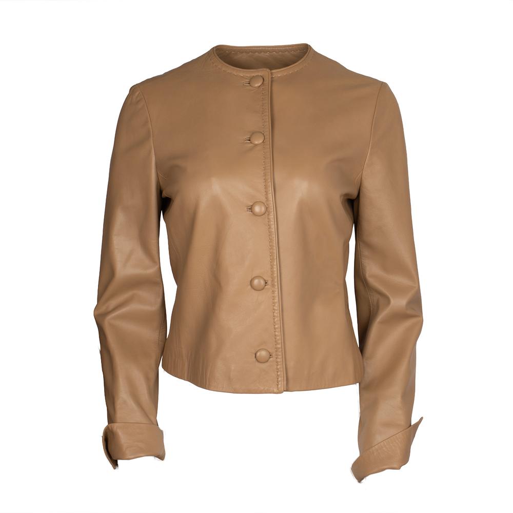 Agnona Size 42 Tan Leather Jacket