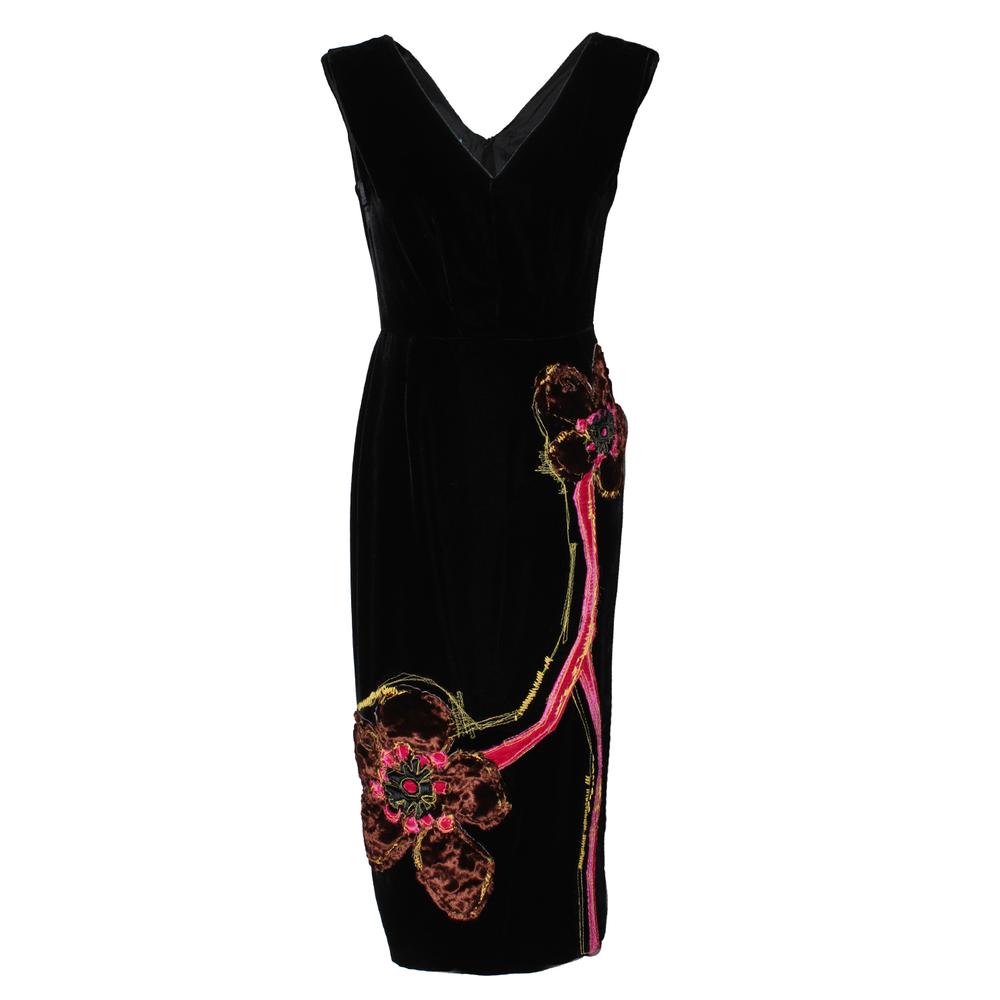  Prada Size 40 Velvet Midi Dress With Flower